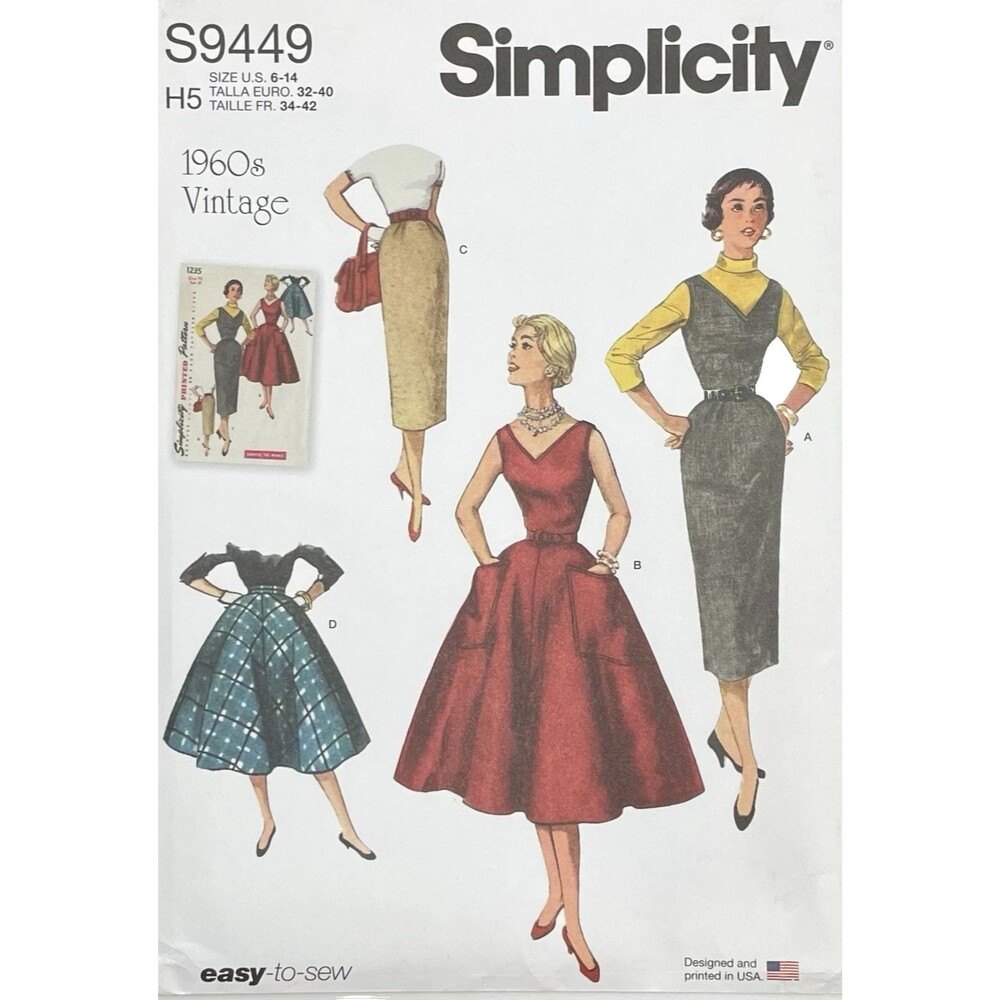 Simplicity S9449 Vintage 1960s Dress Jumper Skirt Sewing Pattern Size H5 6-14 Un